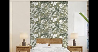 Behang - Fotobehang Botanisch - Bloemen - Groen - Breedte 140 cm x hoogte 220 cm