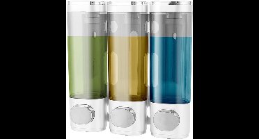 KARZO - Zeepdispenser, Wandmontage, Verpakking van 3 Zeepdispensers, Wandgemonteerd, Handmatige Wandzeepdispenser, Geen Boren of Schroefmontage, voor Douchegel, Desinfectiemiddel, Shampoo