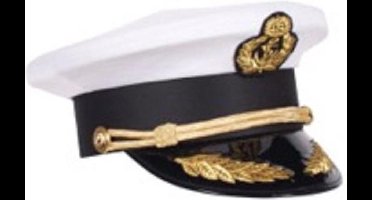 Luxe kapiteinspet wit met embleem