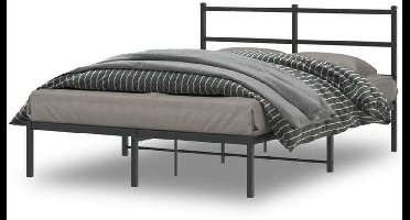 Metalen Bedframe – Stalen Bed Frame – Bedframe Zonder Matras – Metaal Bed Bodem – Zwart Hoofdbord – 135x190 cm – Stevig & Duurzaam