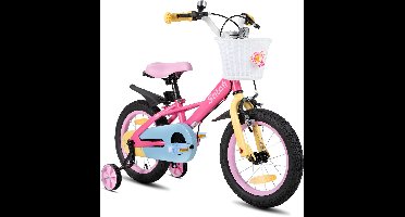 STITCH Macaron Kinderfiets - 14 Inch - Voor Meisjes & Jongens (2-9 Jaar) - Met Mandje & Zijwieltjes - Geschikt voor buitenactiviteiten in de lente