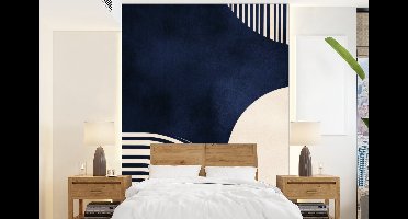 Behang - Fotobehang Donkerblauw - Abstract - Lijnen - Breedte 160 cm x hoogte 220 cm