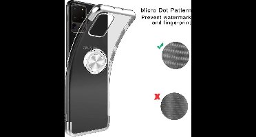 Hoesje Geschikt Voor Samsung Galaxy S20 hoesje silicone - S20 case - Hoesje Geschikt Voor Samsung Galaxy s20 hoesje anti shock met Ringhouder - Hoesje Geschikt Voor Samsung Galaxy S20 Hoesje Transparant / Zliver