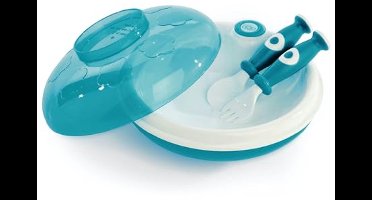 Warmhoudbord met bestek voor babyvoeding - Turquoise