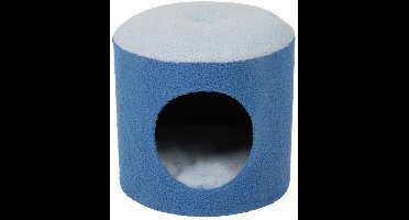 Coockoo Happy House Kattenhuisje - Kattenhol met Zachte Teddystof - Uitneembaar Wasbaar Kussen - Blauw