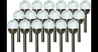 Lumineo Prikspotjes - 18x stuks - bollen - LED - RVS - solar verlichting - colour changing - 24 cm - Tuinlampjes - op zonne-energie