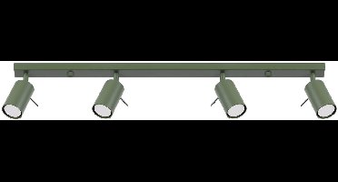 Plafondlamp RING 4L met 4 verstelbare spots in lijn - Sollux Lighting - IP20 - Olijfgroen staal behuizing - 81 x 6 x 17 cm - 4 x GU10 LED, exclusief lichtbron - 4 x 10 W - Moderne plafondlamp voor gang, hal en slaapkamer