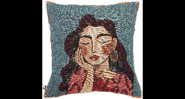 Decoratief jacquardkussen met portretmotief