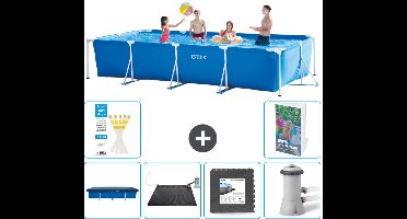 Intex Rechthoekig Frame Zwembad - 450 x 220 x 84 cm - Blauw - Inclusief Afdekzeil - Solar Mat - Vloertegels - Zwembadfilterpomp - 7-delig