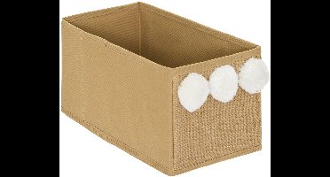 Opbergdoos van jute, Yuki, opvouwbaar, 14 x 29 cm, beige, met pompon