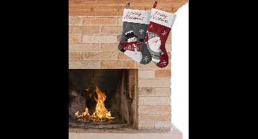 HI Decoratie kerstsokken - setje van 2x st - H45 cm - velvet polyester - Merry Christmas