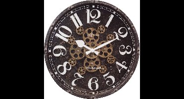 NeXtime Henry – Wandklok – 50 cm – Metaal – Zwart – Bewegende tandwielen