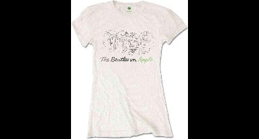 The Beatles - Outline Faces on Apple Dames T-shirt - S - Wit