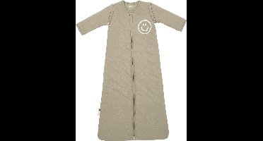 Meyco Baby Slub Met Smile Applicatie Baby Slaapzak Met Afritsbare Mouwen - Taupe/Offwhite - 70cm - 2.5 TOG