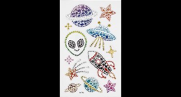 Diamond Stickers - Ruimte Thema - Zelfklevende Glitter Stickers - Strass Knutselstickers - Luxe Decoratie Stickers - Feestelijke Plakdiamant Stickers - 10x16 cm - 1 Vel