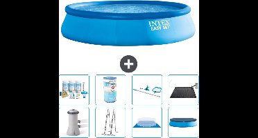 Intex Rond Opblaasbaar Easy Set Zwembad - 457 x 107 cm - Blauw - Inclusief Pomp - Ladder - Grondzeil - Afdekzeil Onderhoudspakket - Filter - Schoonmaakset - Solar Mat