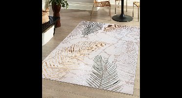 Boraboi ® Luxueus Laagpolig Vloerkleed met Abstract Design in Beige Crème en Goud voor Woonkamer 120 x 170 cm