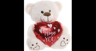 Item International Knuffelbeertje met hartje - wit - pluche - 23 cm - valentijnsdag - i love you - cadeau - Love - Liefde