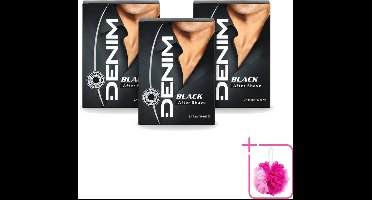 3 x Denim – Aftershave – Black – 100 ml - Bulkverpakking - Aftershave man - Douchemop - Aftershave voor mannen
