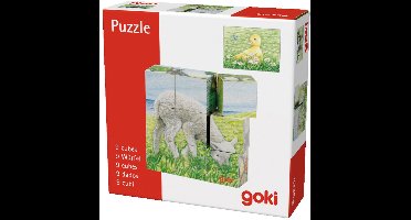GOKI Blokkenpuzzel - Boerderijdieren - 9 Blokken - Hout