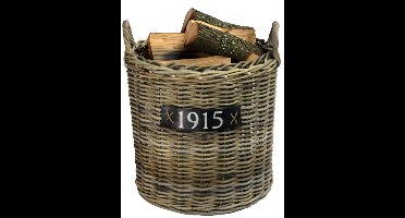 Van der Leeden Haardmand - op wieltjes - bruin - rond - D50 x H50 cm - rotan - gevlochten riet - mand