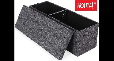 Hoppa! Zitbank - zitkist - zitpoef - voetenbank - hocker met opbergruimte en deksel - Donkergrijs - Polyester/MDF - 111 x 39 x 39 cm