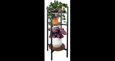 Ruhhy Plantenstandaard - 3 laags - H80 cm - zwart/bruin - hout look - bloemenstandaard
