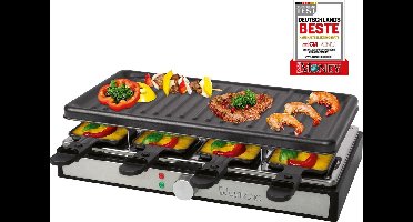 Clatronic RG 3757 Raclette-grill, 1400 watt, voor maximaal 8 personen, grilloppervlak: ca. 42 x 21 cm, grillplaat en pannetjes met antiaanbaklaag (gemakkelijk te reinigen), zwart