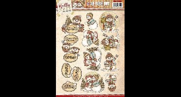 Snowman Holly Jolly 3D-Uitdrukvel Push-Out Yvonne Creations