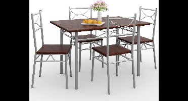 Casaria Eettafel Set 5 delige -Eettafel + 4 stoelen - Donker Eiken
