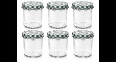 Jampotten - inmaak - glazen potten 346 ml met twist-off deksel groen (geblokt) 6 stuks