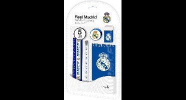 Real Madrid Schrijfwaren Set – Potlood, Notitieblok, Liniaal, Gum & Puntenslijper | Schoolspullen | Schoolset