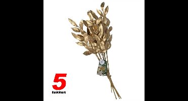 Gouden Decoratietakken – Set van 5 Kunsttakken – Glanzende Bladeren – 60 cm – Luxe Tafeldecoratie Bruiloft & Woondecoratie