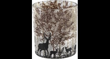 PTMD Yoah windlicht met rendier tafereel - H20x Ø12 cm. - Glas - Koper-
