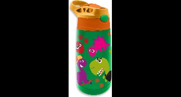 Crazy Dino drinkfles/drinkbeker/bidon met drinktuitje - groen - RVS - 400 ml