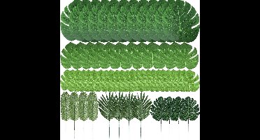 60 stks Kunstmatige Palm Bladeren Tropische Plant Safari Bladeren Kunstmatige Monstera Bladeren Stengels voor Hawaiian Luau Party Decoraties
