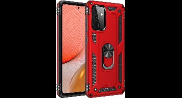 Hoesje Geschikt voor Samsung Galaxy A72 5G Stevige Magnetische Anti shock ring back cover case/schokbestendig/TPU met stand kleur Rood