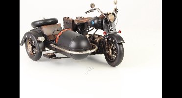 MadDeco - klassieke blikken motor met zijspan - blik - donkerbruin