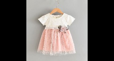 Baby feestjurk wit - roze Baby Jurk 92