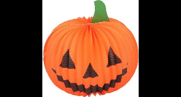 Arti Casa Pompoen Lantaarn - Halloween Decoratie - Diameter 25 cm - Gemaakt van Papier en Polyester - Geschikt voor Gebruik Binnen en Buiten - Oranje met Zwart Gezicht - Sfeervolle Herfstverlichting