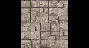 Dutch Wallcoverings schuimvinyl houtblokken - bruin