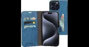Mobiparts hoesje geschikt voor Apple iPhone 15 Pro Max - Wallet/Boekhoesje - Eco Leer - Magneet Sluiting - Opberg vakken - Blauw