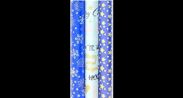 STAR and SNOWFLAKES cadeaupapier - Kerstpapier inpakpapier voor Kerst - 3 meter x 70 cm - 6 rollen