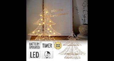 Decoratieve kerstboom 30 cm hoog goud metaal met warm witte LED's