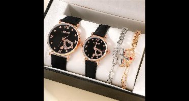 Horlogebox voor dames - geschenkdoos - cadeau set met horloge - oorbellen - ketting - armband - valentijn cadeautje voor haar - goud - silver