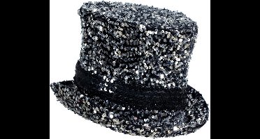Hoge Hoed - Luxe Pailletten Zilver - One Size - Volwassenen