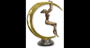 Bronzen beeld - Vrouw in halve maan - sculptuur - 57,8 cm hoog