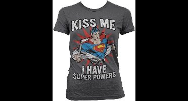 Superman Kiss Me I Have Super Powe -T-shirt voor dames, donkergrijsrs