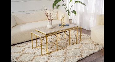 Skye Decor, Salontafelset, Defne - Gold, Travertine, Gemelamineerde spaanplaat, Travertin & Goud, 100 x 50 x 52 cm
