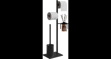 Toiletpapierhouderset - roestvrij staal - vrijstaand - en opbergmand - 20L x 16B x 69H centimeter - Zwart